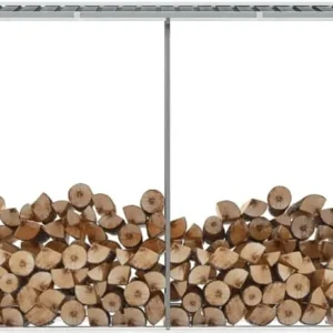 vidaXL Brennholzlager, verzinkter Stahl, Grau, 330x92x153 cm, langlebig, pflegeleicht, stabil, belüftet, mit Wasserablauf, einfache Montage