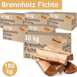 Brennholz Fichte Kaminholz 5-500 kg Holz 30 cm Für Ofen und Kamin Kaminofen Feuerschale Grill Feuerholz Holzscheite Wood Kammergetrocknet Flameup, Menge:180 kg (0.81€/kg)