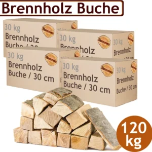 Flameup Brennholz Buche, ofenfertig, luftkammergetrocknet, unter 18% Restfeuchte, 30 cm Scheite, 120 kg, für Ofen, Kamin, Feuerschale und Grill, regional aus Hessen, 0.97€/kg