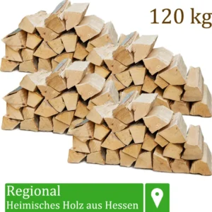 Flameup Brennholz Buche, 25 cm, 120 kg, ofenfertig, luftgetrocknet, unter 18% Restfeuchte, für Ofen, Kamin, Feuerschale & Grill, aus Hessen, im Karton